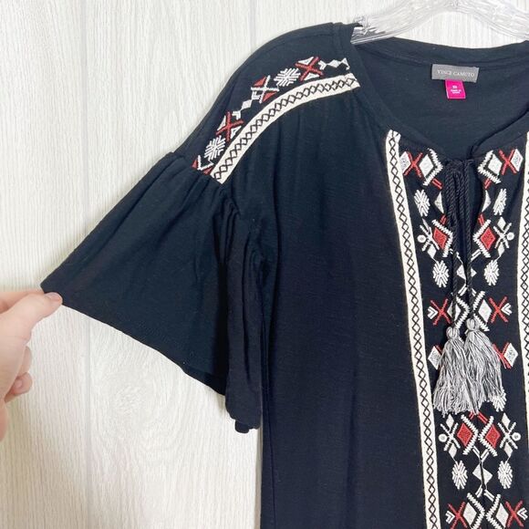 Vince Camuto | Black Embroidered Flutter Sleeve Dress Size X Small - Picture 3 of 5